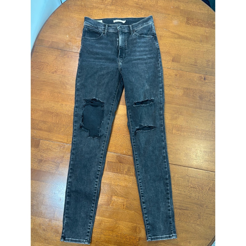 Levi's Mile High Super Skinny Jeans Womens 29 Black Distressed High Rise Denim